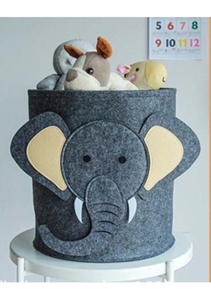 Sevimli Fil Figürlü Keçe Çocuk Oyuncak ve Sepet, Bej Renkli, 1 Parça