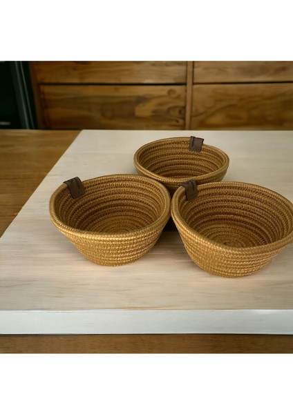 3'lü Jüt Sunum Çerez Takımı, Bej, Küçük, Şık ve Kullanışlı Sunum Kabı