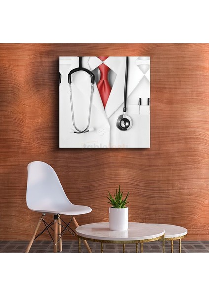 Doktor - Stetoskop ve Kırmızı Kravat Kanvas Tablo