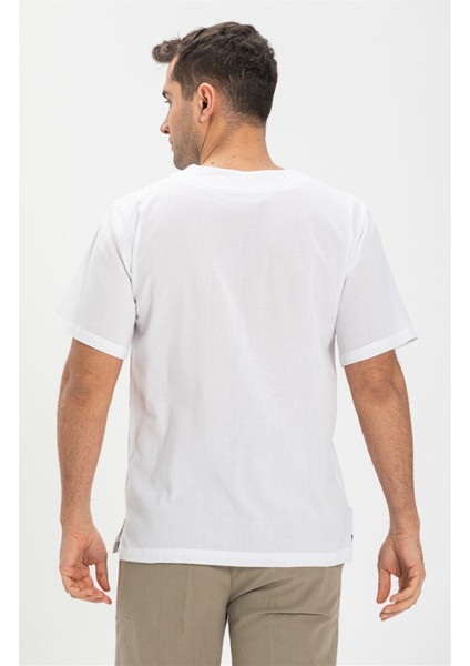 Büyük Beden Kısa Kol Şile Bezi Zımbalı Erkek Tshirt Beyaz fiyatları