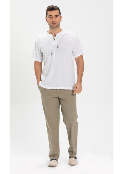 Büyük Beden Kısa Kol Şile Bezi Zımbalı Erkek Tshirt Beyaz modelleri