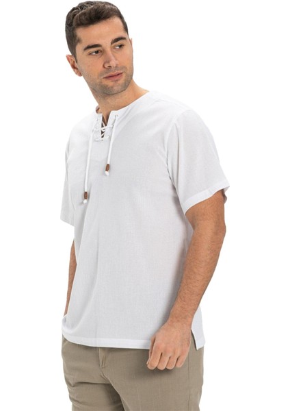 Büyük Beden Kısa Kol Şile Bezi Zımbalı Erkek Tshirt Beyaz indirimleri