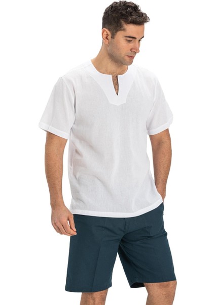 Büyük Beden Kısa Kol Şile Bezi Bisiklet Yaka Erkek Yazlık Tshirt Beyaz 3001 indirimleri