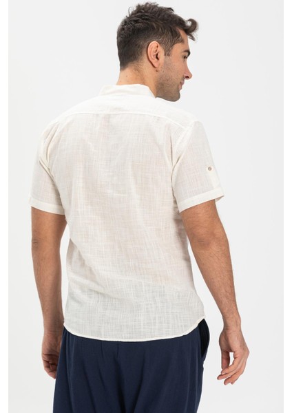 Kısa Kol Şile Bezi Bodrum Erkek T-Shirt Krem