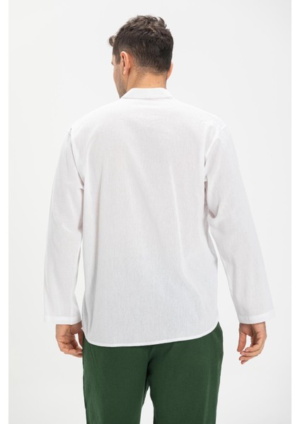 Büyük Beden Şile Bezi Uzun Kol Tek Cepli Hakim Yaka Erkek Yazlık Tshirt Beyaz 3001 fiyatları