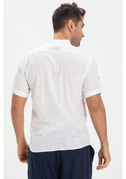 Kısa Kol Şile Bezi Bodrum Erkek T-Shirt Beyaz 3001