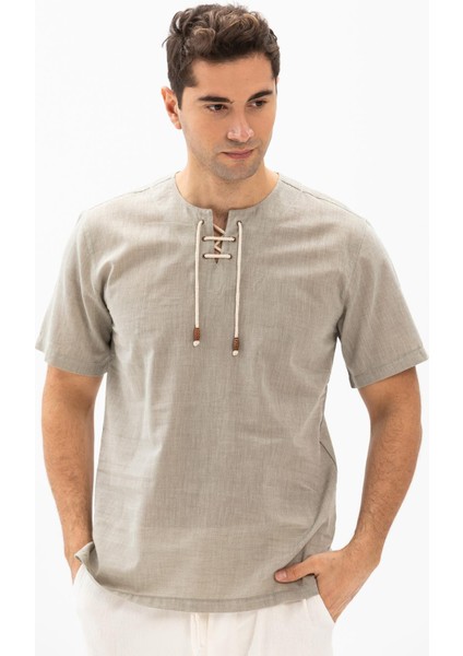 Kısa Kol Şile Bezi Zımbalı Erkek Tshirt Taş