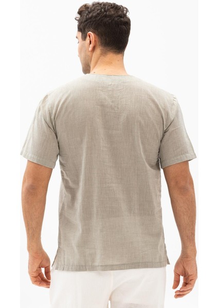 Kısa Kol Şile Bezi Zımbalı Erkek Tshirt Taş
