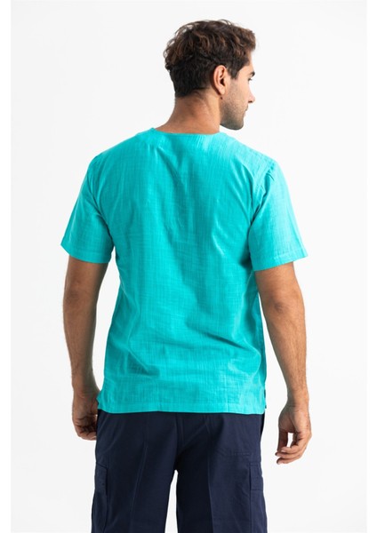 Kısa Kol Şile Bezi Zımbalı Erkek Tshirt Turkuaz fiyatları