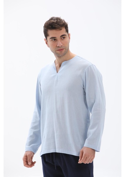 Büyük Beden Uzun Kol Şile Bezi Bisiklet Yaka Yazlık Tshirt Buz Mavi 3027 fırsatları