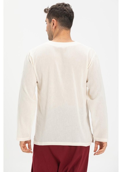 Büyük Beden Uzun Kol Şile Bezi Bisiklet Yaka Yazlık Tshirt Krem 3002