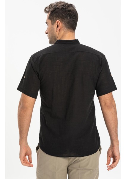 Kısa Kol Şile Bezi Bodrum Erkek T-Shirt Siyah