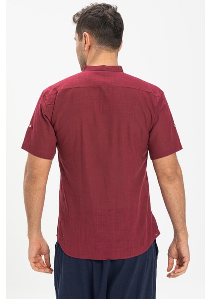 Kısa Kol Şile Bezi Bodrum Erkek T-Shirt Koyu Bordo