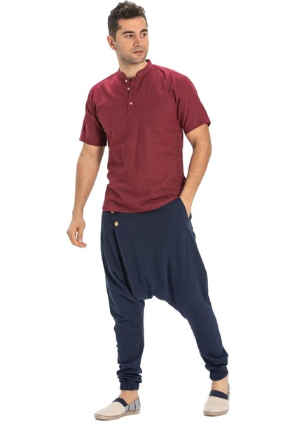 Kısa Kol Şile Bezi Bodrum Erkek T-Shirt Koyu Bordo