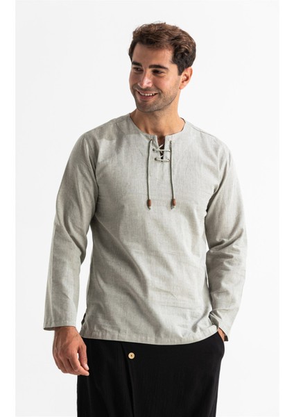Büyük Beden Şile Bezi Uzun Kol Zımbalı Erkek Yazlık Tshirt Taş 3031 modelleri