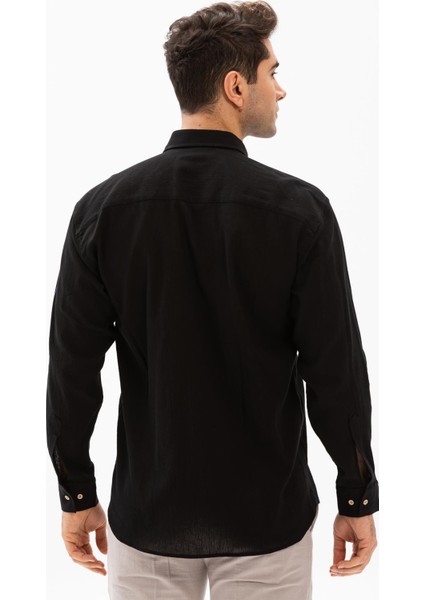 Büyük Beden Şile Bezi Tek Cepli Uzun Kol Erkek Yazlık Gömlek Siyah 3003 fiyatları