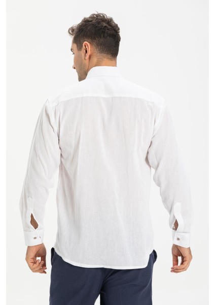 Büyük Beden Şile Bezi Tek Cepli Uzun Kol Erkek Yazlık Gömlek Beyaz 3001 fiyatları