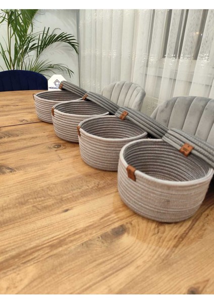 Dört Parçalı Hasır Sepet Seti, Çok Amaçlı Organizatör, 25x23x21x18 cm, Gri Antrasit modelleri
