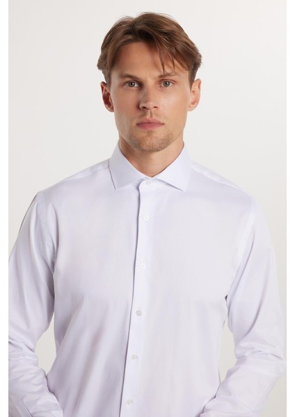 Erkek Slim Fit Dar Kesim %100 Pamuk Koton Saten Premium Seri Beyaz Gömlek fiyatları