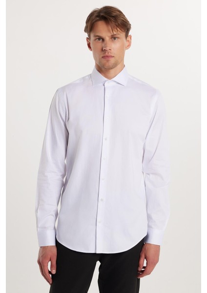Erkek Slim Fit Dar Kesim %100 Pamuk Koton Saten Premium Seri Beyaz Gömlek fırsatları