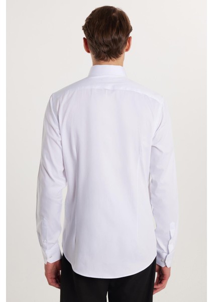 Erkek Slim Fit Dar Kesim %100 Pamuk Koton Saten Premium Seri Beyaz Gömlek indirimleri