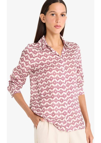 Regular Fit Desenli Saten Uzun Kollu Gömlek F5192AX25SM