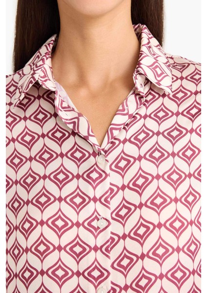 Regular Fit Desenli Saten Uzun Kollu Gömlek F5192AX25SM fırsatları