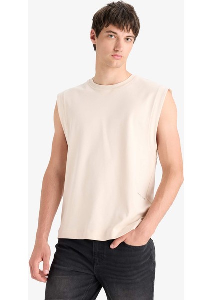 %100 Pamuk Boxy Fit Baskılı Bisiklet Yaka Atlet C5040AX25HS