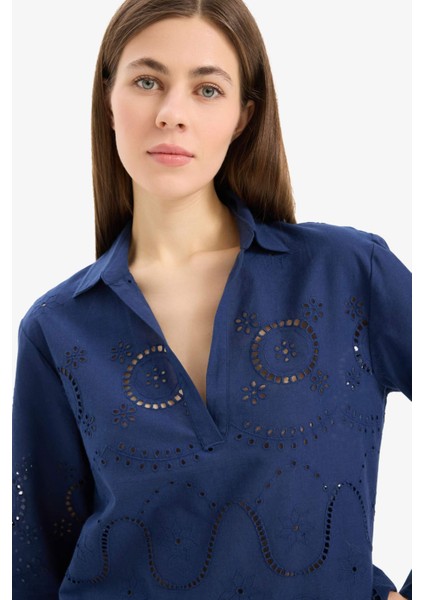 Regular Fit Brode Plaj Gömleği-Fall in Love E0598AX25SM