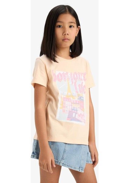 Kız Çocuk Bisiklet Yaka Baskılı Kısa Kollu Tişört E0350A825SM modelleri