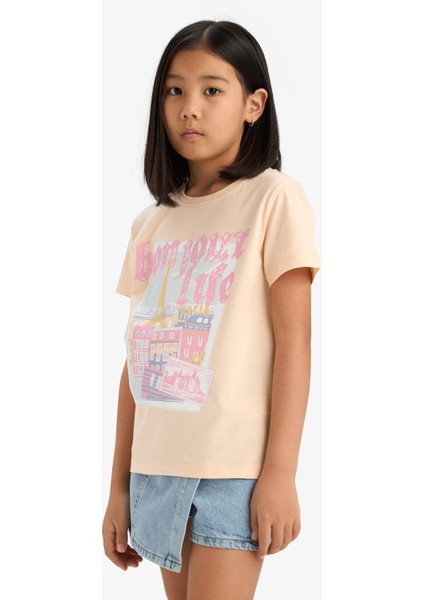 Kız Çocuk Bisiklet Yaka Baskılı Kısa Kollu Tişört E0350A825SM fırsatları