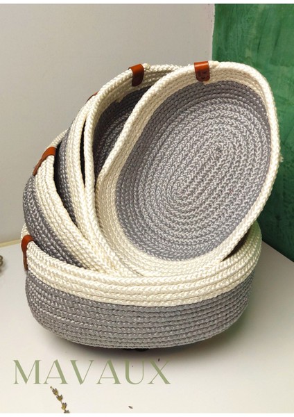 5 Parça Doğal Pamuk İp Dokuma Saklama Sepeti, Banyo ve Mutfak Düzenleme Kutusu