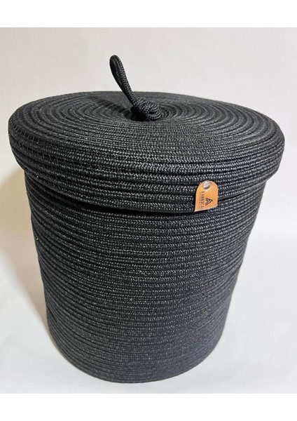 Şık ve pratik çok amaçlı siyah jüt sepet 30x30 kapaklı, orta hacim, 1 parça