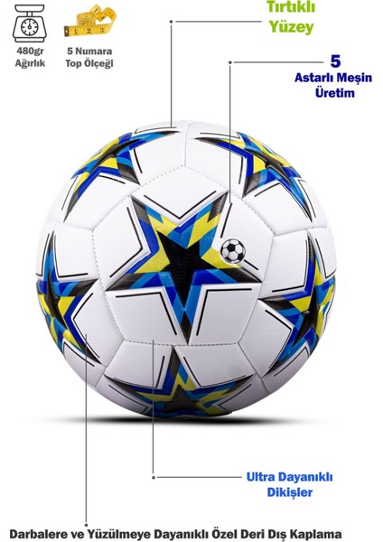 Orijinal Uefa Şampiyonlar Ligi Dikişli Futbol Topu Halı Saha Çim Beton Zemine Uygun Maç/idman No:5 fiyatları
