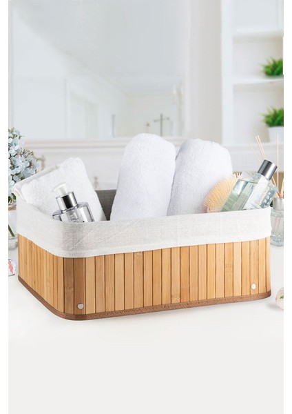 Doğal bambu katlanabilir dikdörtgen sepet, astarlı, hafif ve şık 27x38x18 cm