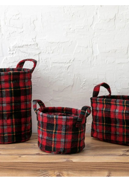 Ekose desenli, 15x12 cm polyester organizer sepet, şık ve kullanışlı ev düzenleyici