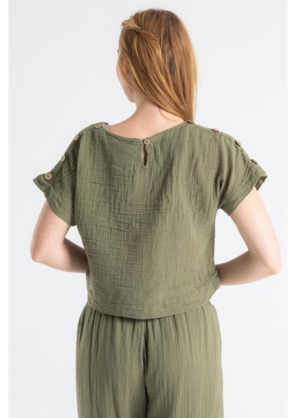 Kısa Kol İzel Yazlık Müslin Bluz Haki Hk fiyatları