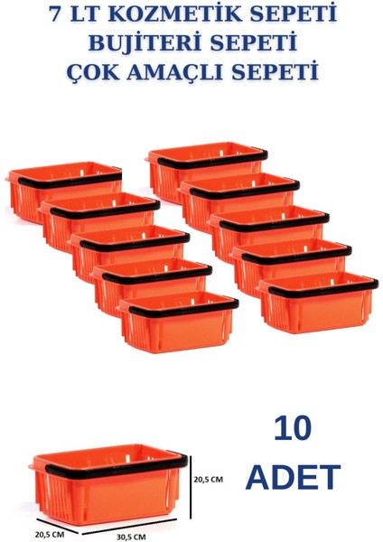 10 Adet Turuncu Çok Amaçlı 7L Sepetler, Düzen ve Saklama İçin Uygun, Plastik, 4+ Parça