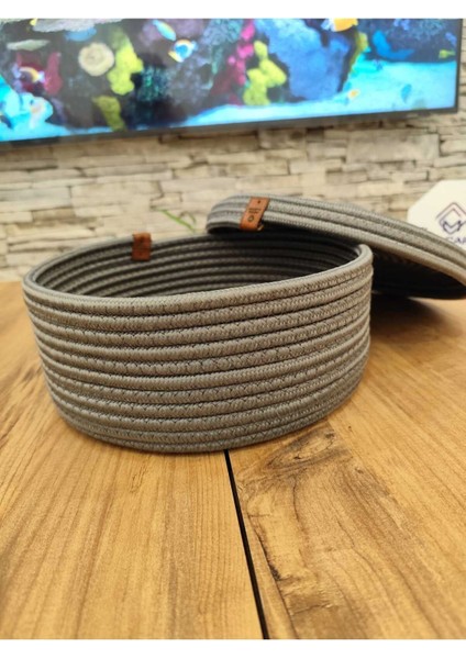 Çok Amaçlı Kapaklı Saklama Sepeti 25x10 Orta Boy Gri, Hasır Materyal, 1 Parça