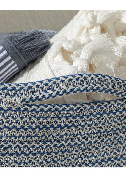 Mavi Beyaz Pamuklu Marina Örgü Sepet, Pratik ve Şık Saklama Çözümü fiyatları