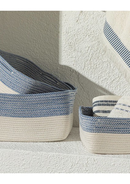 Mavi Beyaz Pamuklu Marina Örgü Sepet, Pratik ve Şık Saklama Çözümü modelleri