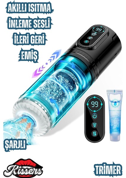 Isıtmalı Ileri Geri Hareketli Emişli ve Titreşimli Suni Vajina Dijital Ekranlı Otomatik Mastürbatör