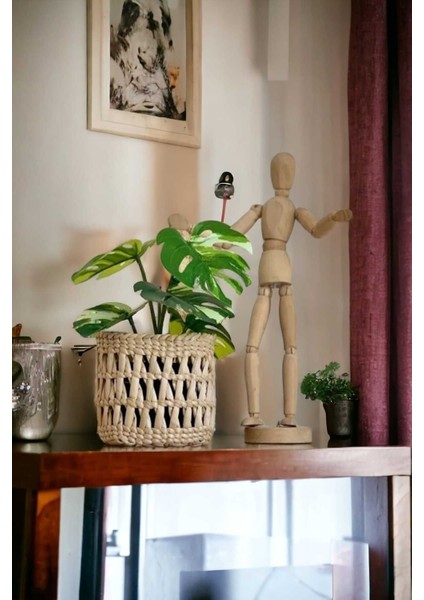 Çok amaçlı hasır sepet, saksılık ve dekor için 14 cm kahverengi, şık ve doğal görünüm