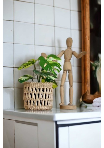 Çok amaçlı hasır sepet, saksılık ve dekor için 14 cm kahverengi, şık ve doğal görünüm modelleri