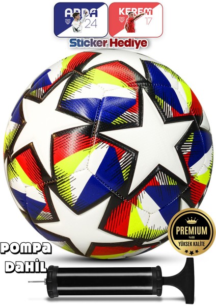 Futbol Topu Neon Şampiyonlar Ligi Pompalı Set Dayanıklı Sert Zemin Halı Saha Topu 061