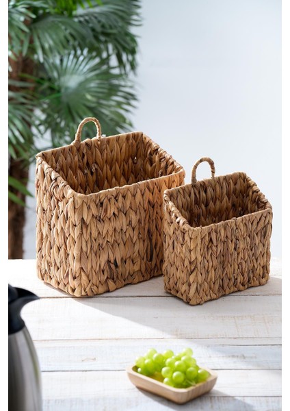 Kahverengi Hasır İkili Sepet, Şık ve Kullanışlı Saklama Çözümü