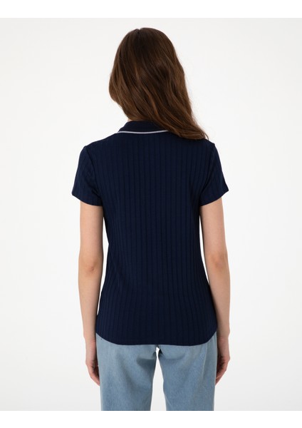Kadın Lacivert Slim Fit Basic Tişört 50306039-VR033