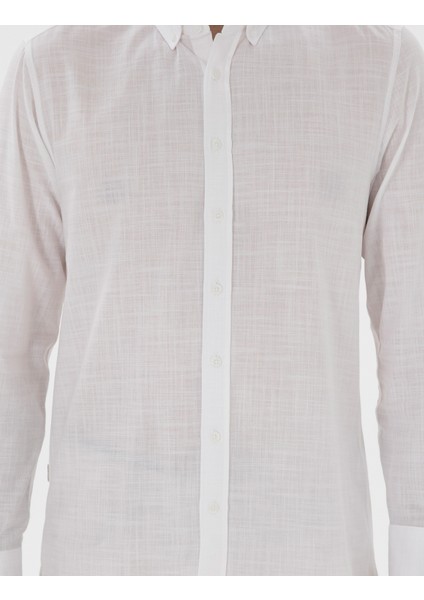 Erkek Beyaz Slim Fit Keten Görünümlü Gömlek 50302710-VR013