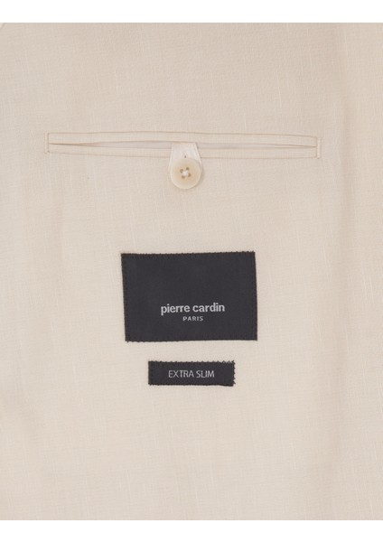 Erkek Ekru Ex. Slim Fit Keten Karışımlı Ceket 50304101-VR019