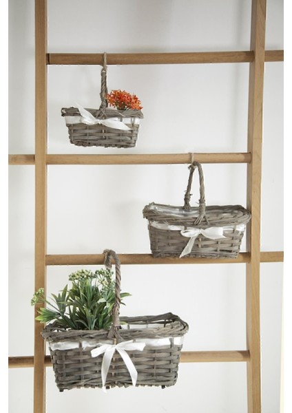 3'lü Hasır Sepet Gri